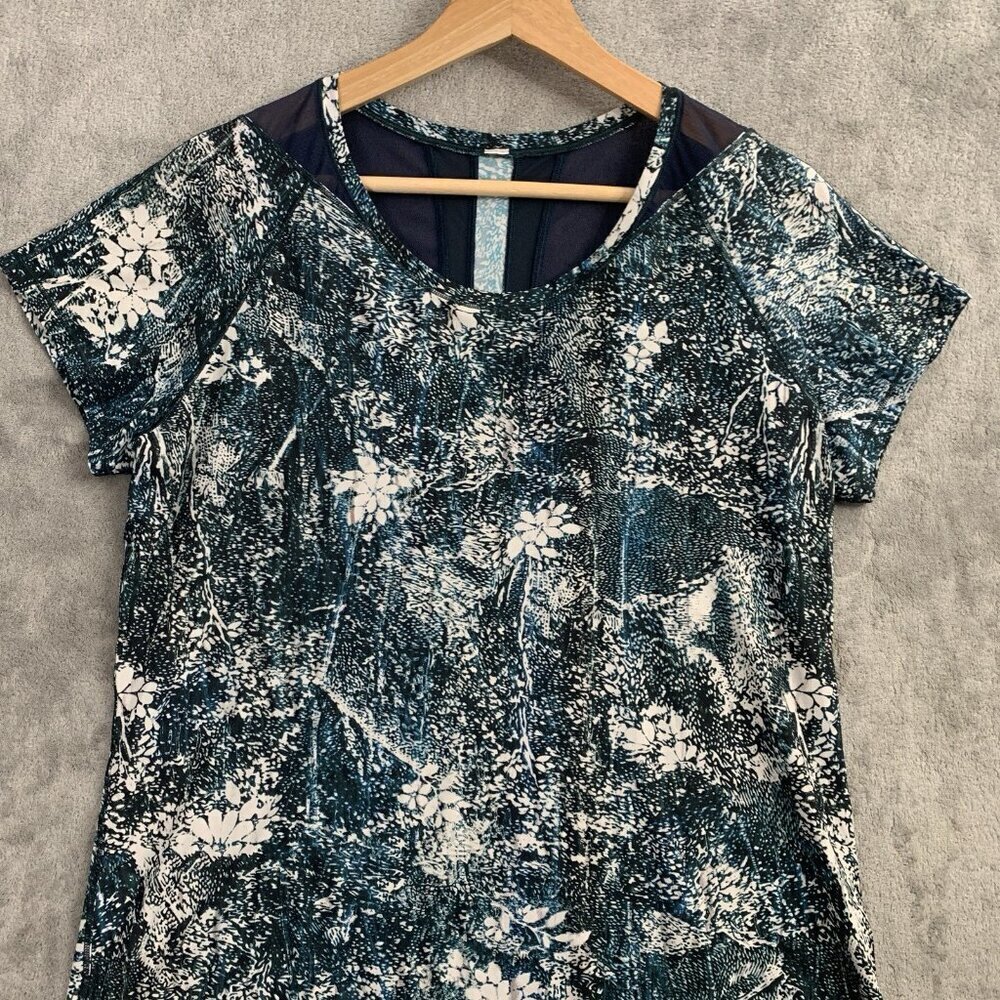 Lululemon Shirt Womens 6 Seek the Heat Short Sleeve Wildwood Nocturnal Blue Teal - Picture 4 of 6